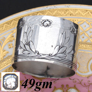 Antique French Sterling Silver Napkin Ring, Floral & Foliate Bas Relief