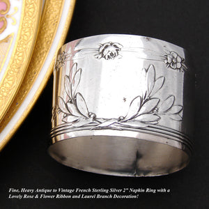 Antique French Sterling Silver Napkin Ring, Floral & Foliate Bas Relief