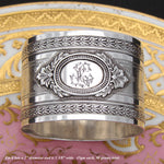 Gorgeous Antique French Sterling Silver Napkin Ring PAIR, "His & Her" Style Monograms