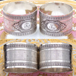 Gorgeous Antique French Sterling Silver Napkin Ring PAIR, "His & Her" Style Monograms