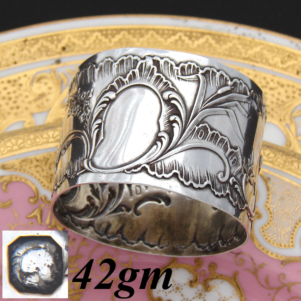 Antique French Sterling Silver Napkin Ring, Louis XIV or Rococo Pattern, 42gm