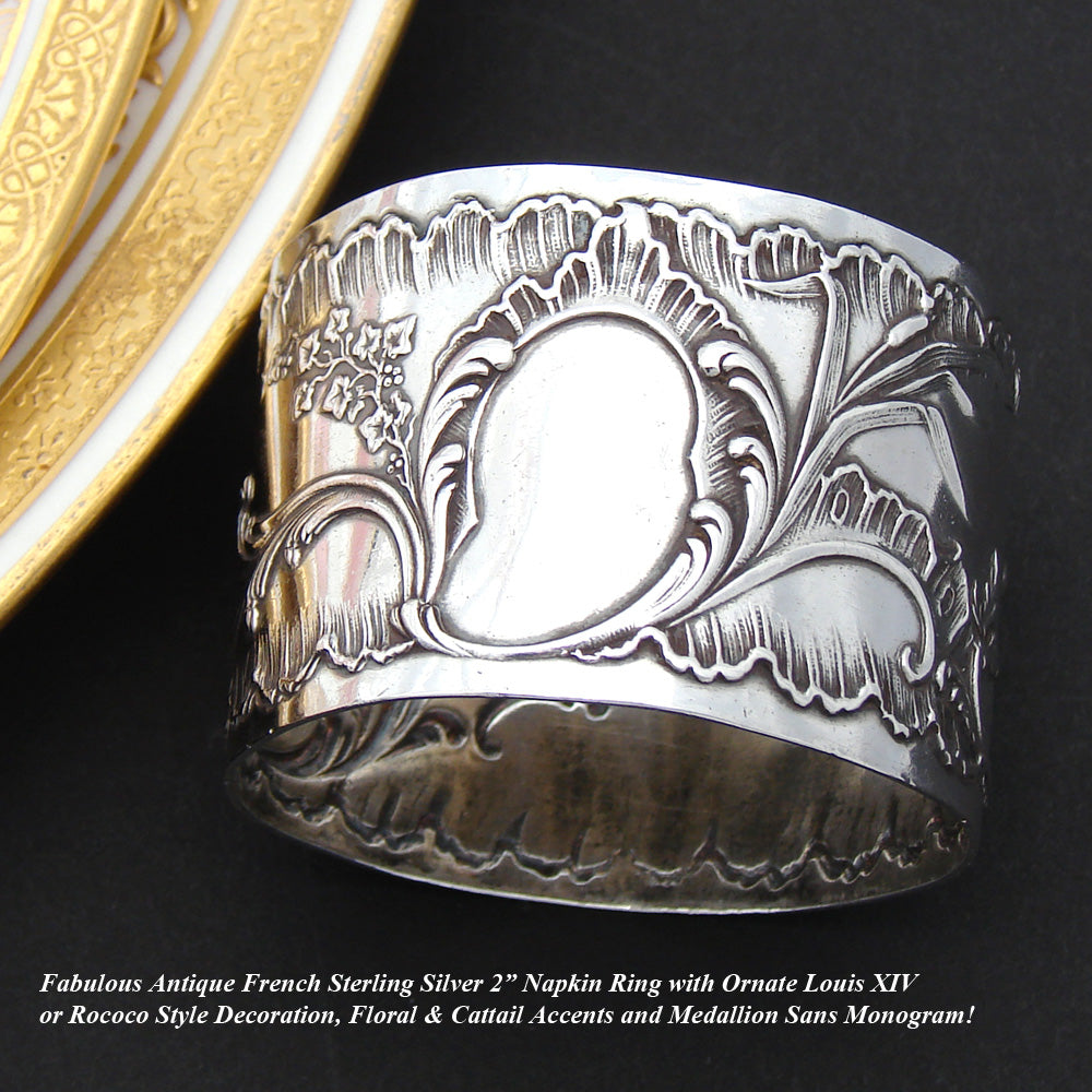 Antique French Sterling Silver Napkin Ring, Louis XIV or Rococo Pattern, 42gm