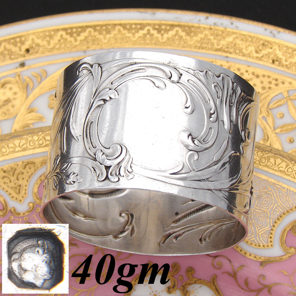 Antique French Sterling Silver Napkin Ring, Louis XIV or Rococo Pattern, 42gm