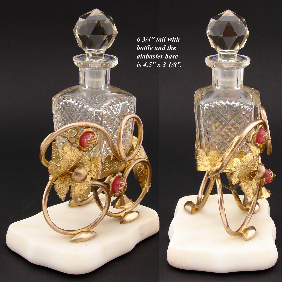 Antique French Napoleon III Palais Royal Style Perfume Stand, Alabaster & Gilt Ormolu, Jeweled