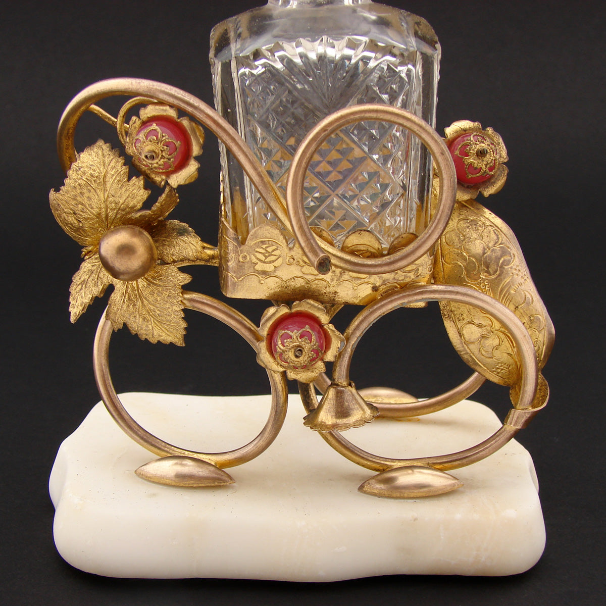 Antique French Napoleon III Palais Royal Style Perfume Stand, Alabaster & Gilt Ormolu, Jeweled