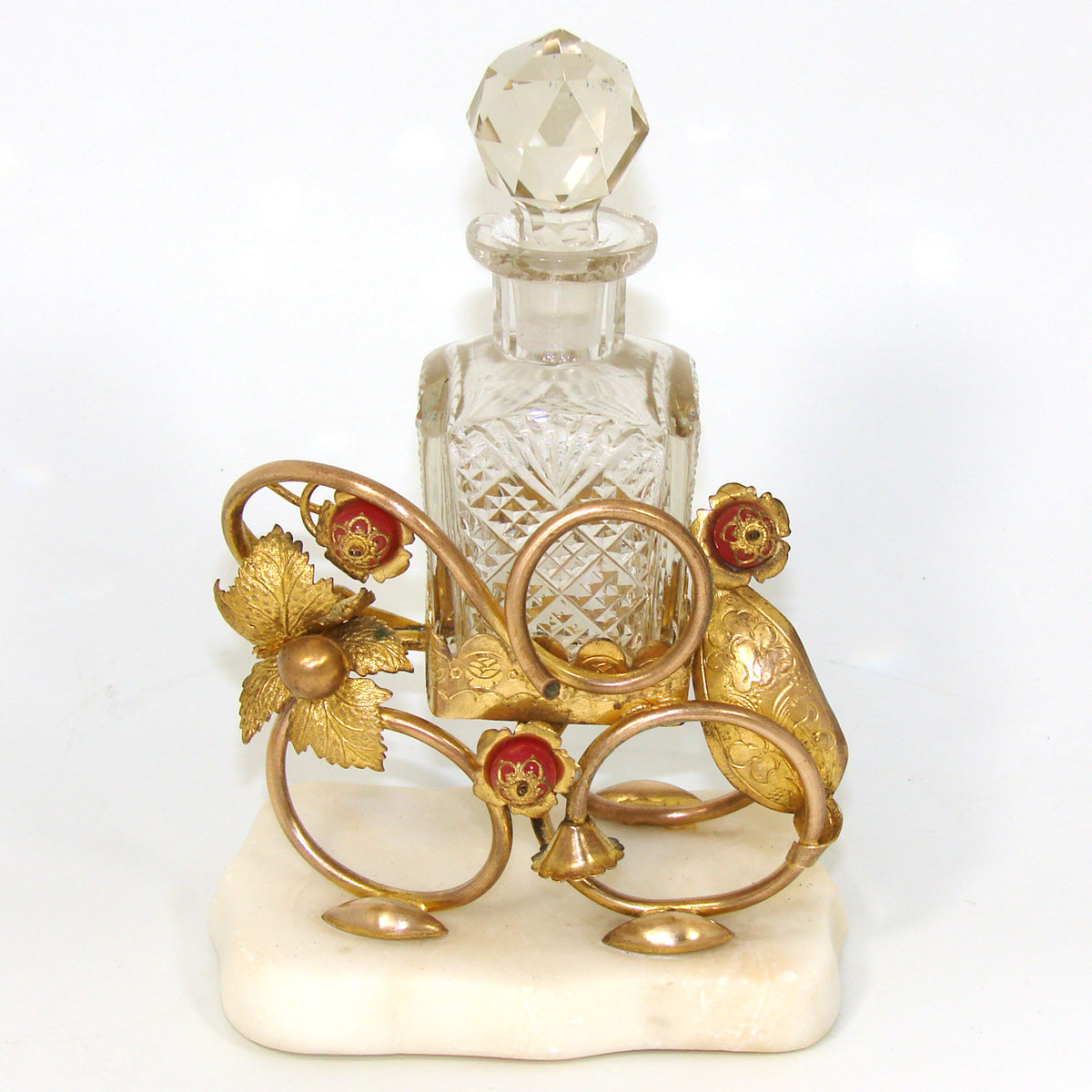 Antique French Napoleon III Palais Royal Style Perfume Stand, Alabaster & Gilt Ormolu, Jeweled