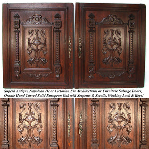 LG 26.5" Antique Victorian Carved Solid Oak Cabinet or Furniture Door PAIR