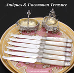 Antique French Silver & Mother of Pearl 6pc 8" Knife Set, Swan Figures