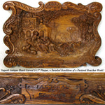 Fantastic Antique Hand Carved Wood 14.5" Figural Plaque, Apres a Boucher Pastoral Painting!