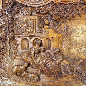Fantastic Antique Hand Carved Wood 14.5" Figural Plaque, Apres a Boucher Pastoral Painting!