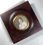 Sweet Antique French Portrait Miniature of a Young Girl, Child with Red Coral Necklace