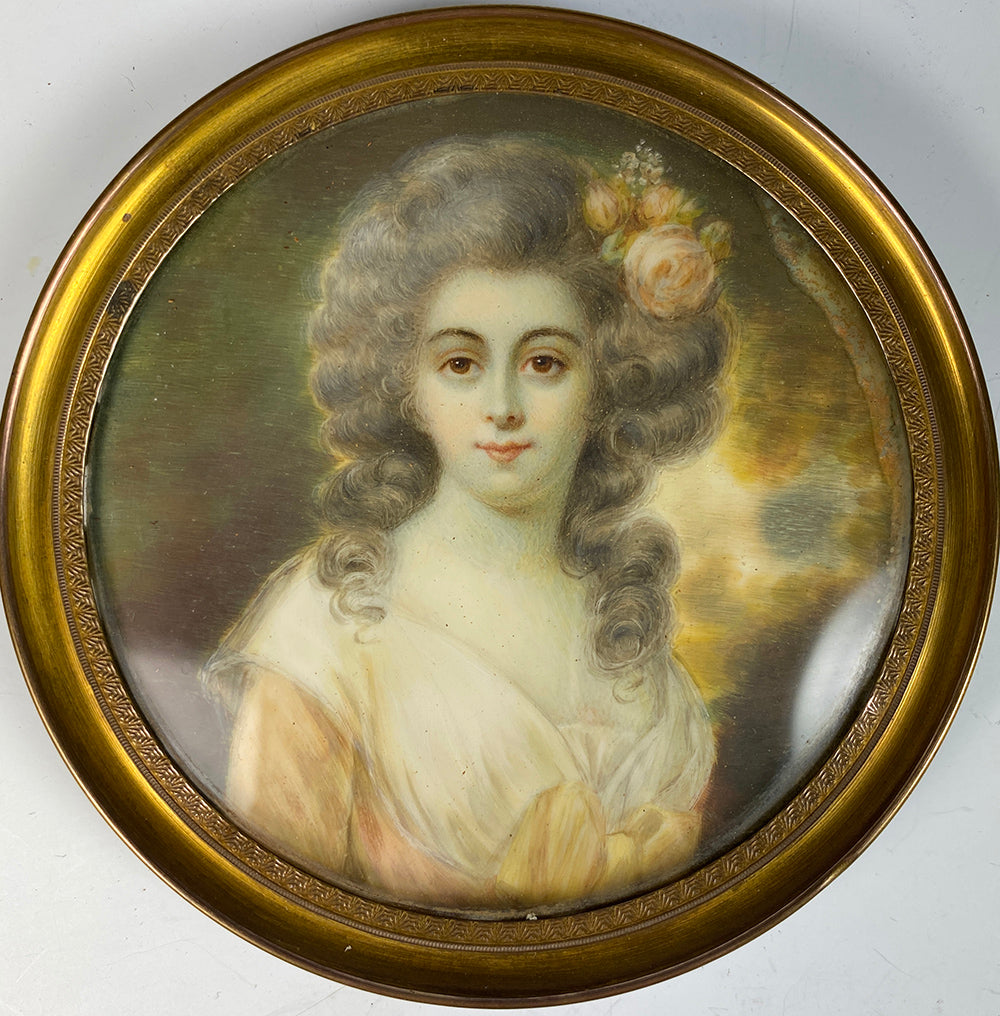 Gorgeous Young Louis XVI or Georgian Era Woman, Antique French Portrait Miniature