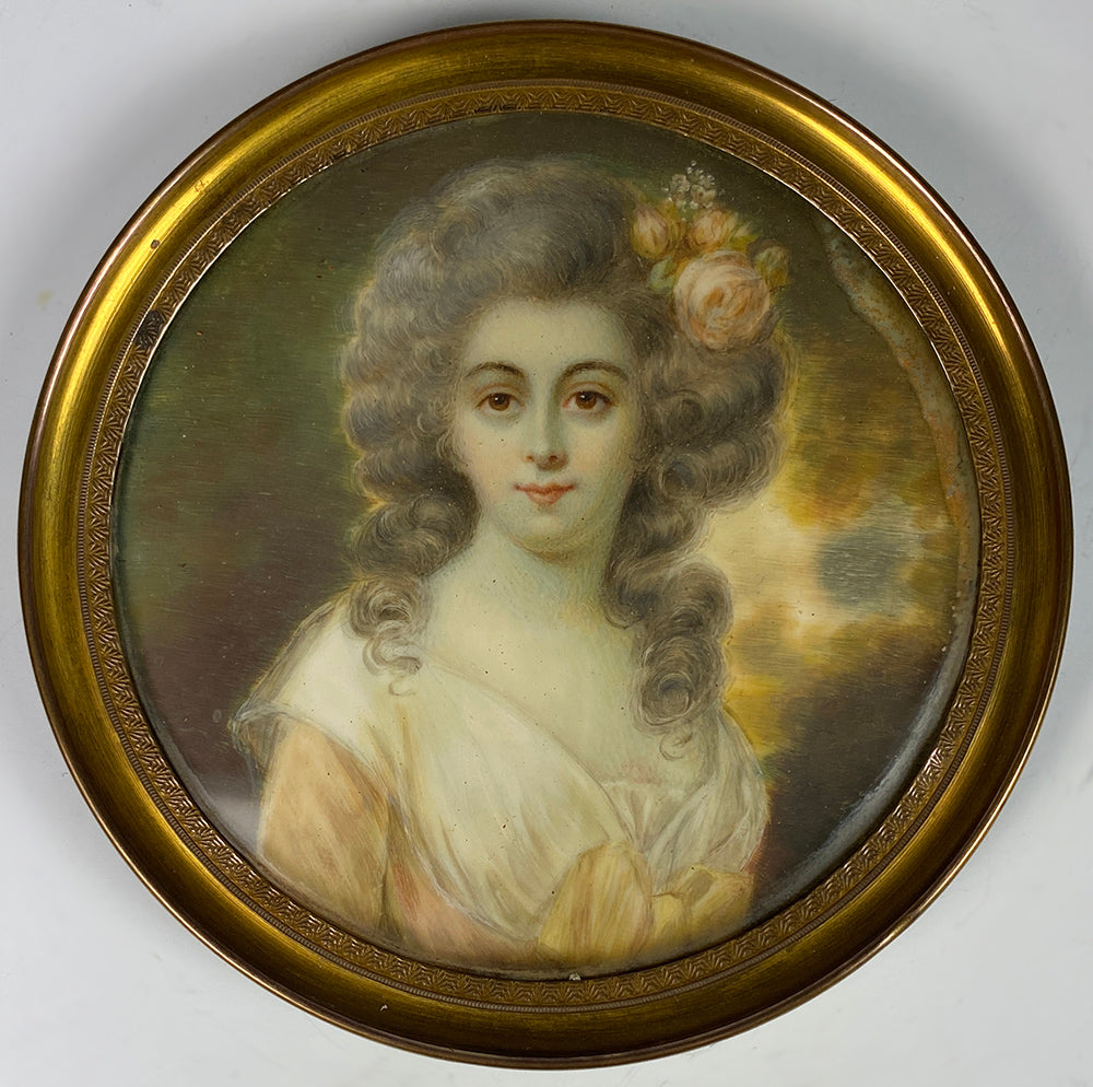 Gorgeous Young Louis XVI or Georgian Era Woman, Antique French Portrait Miniature