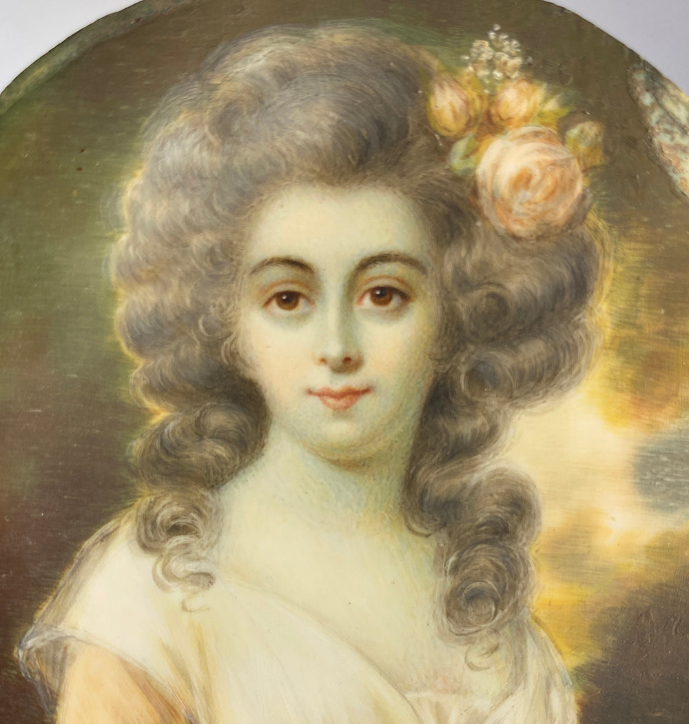 Gorgeous Young Louis XVI or Georgian Era Woman, Antique French Portrait Miniature