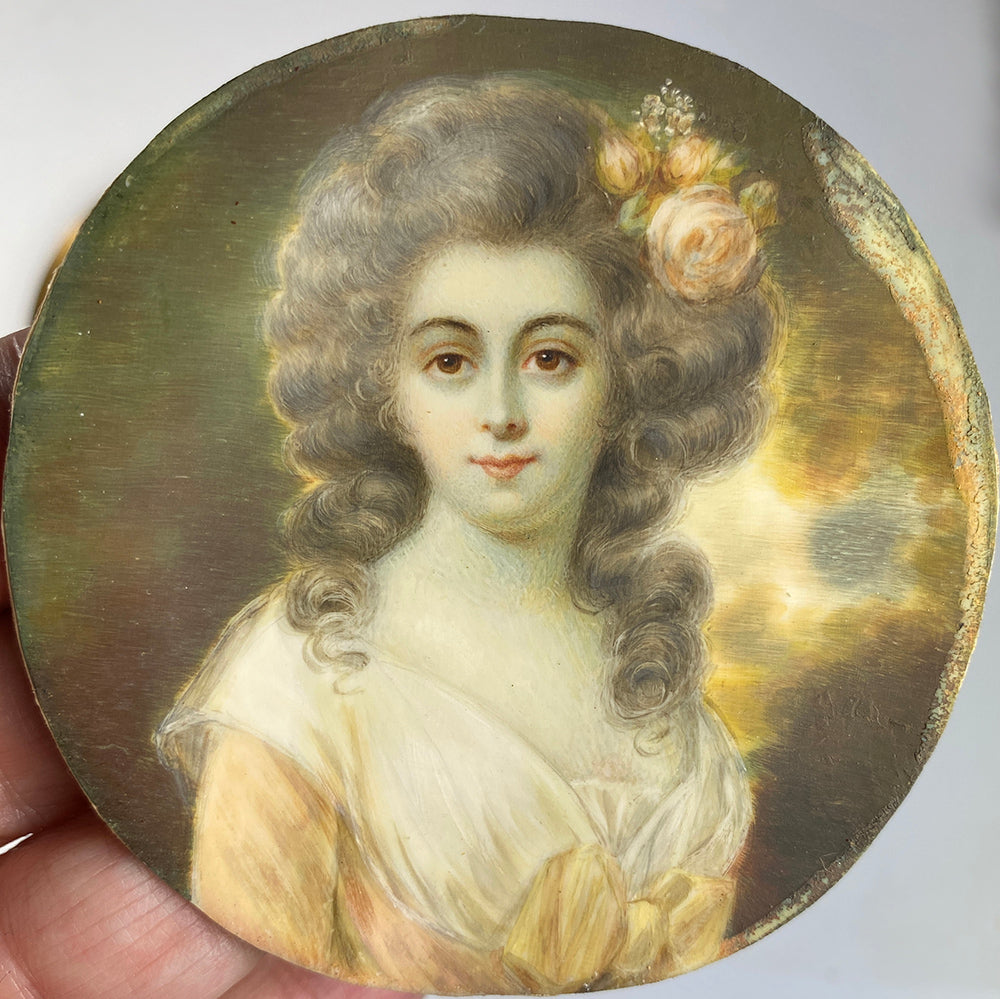 Gorgeous Young Louis XVI or Georgian Era Woman, Antique French Portrait Miniature