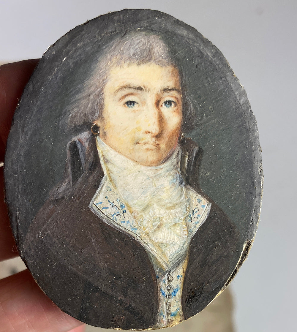 Rare Fine c.1795-99 Portrait Miniature, Incoyables Young Man, Luxuriants post French Revolution, Directoire