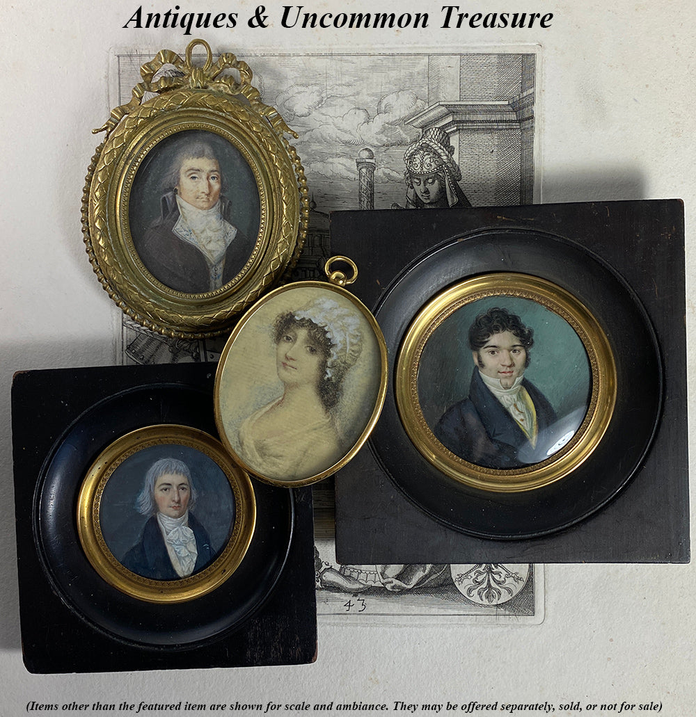 Rare Fine c.1795-99 Portrait Miniature, Incoyables Young Man, Luxuriants post French Revolution, Directoire