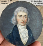 Rare Fine c.1795-99 Portrait Miniature, Incoyables Young Man, Luxuriants post French Revolution, Directoire