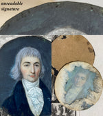 Rare Fine c.1795-99 Portrait Miniature, Incoyables Young Man, Luxuriants post French Revolution, Directoire