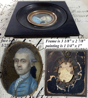 Tiny Gem c.1750s to c.1770s French Portrait Miniature, Gentleman or Military, Powdered Wig