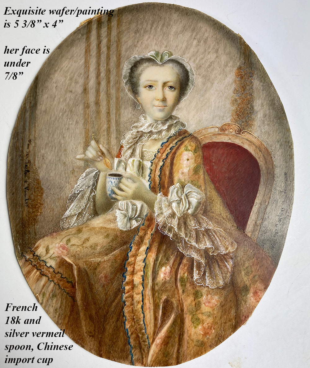RARE Antique French Portrait Miniature, Madame Pompadour. Louis XV, aprés Charles-André van Loo, (French, 1705-1765)