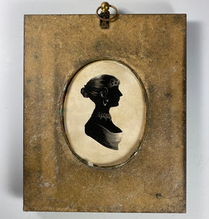 Antique English Portrait Miniature of a Soldier, Backed with a Silhouette of a Beauty, Grand Tour