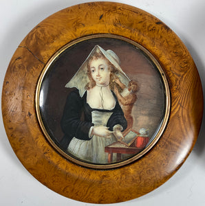 RARE Antique c.1780 French "Naughty" Portrait Miniature, Comtesse de la Mott and Pet Monkey, Snuff Box