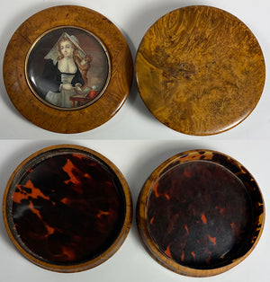 RARE Antique c.1780 French "Naughty" Portrait Miniature, Comtesse de la Mott and Pet Monkey, Snuff Box