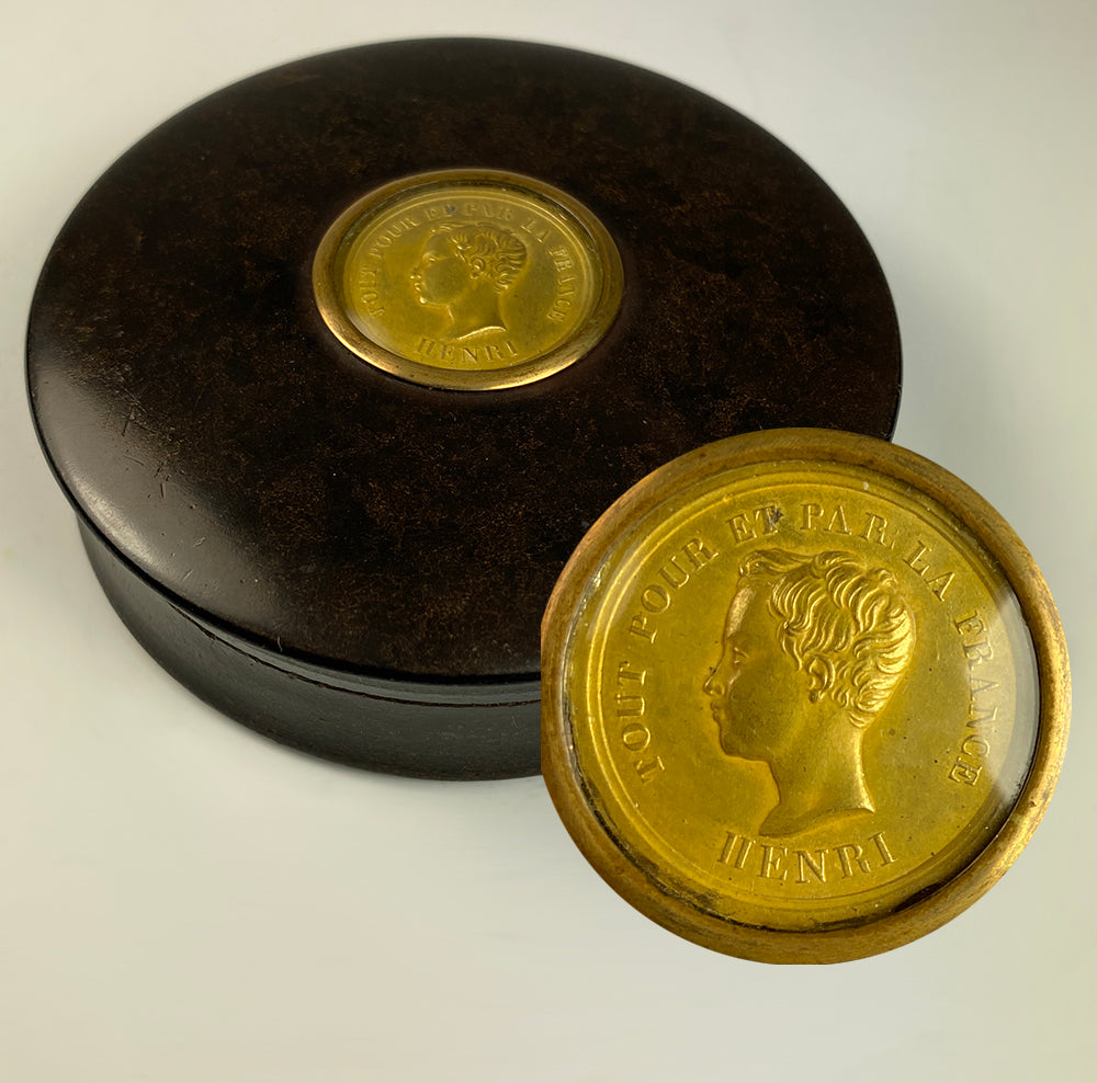 Antique French Portrait Miniature Medal Snuff Box, Henri d'Artois, King of France at 10, c.1830