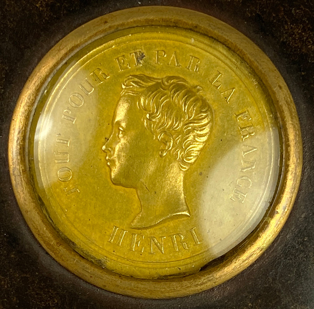 Antique French Portrait Miniature Medal Snuff Box, Henri d'Artois, King of France at 10, c.1830