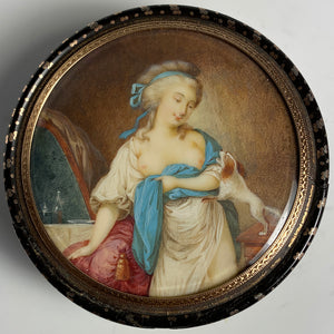 Antique c.1780s French Portrait Miniature "Naughty" Snuff Box, Signed, Joseph BOZE (1745-1824), 18k Gold, Vernis Martin