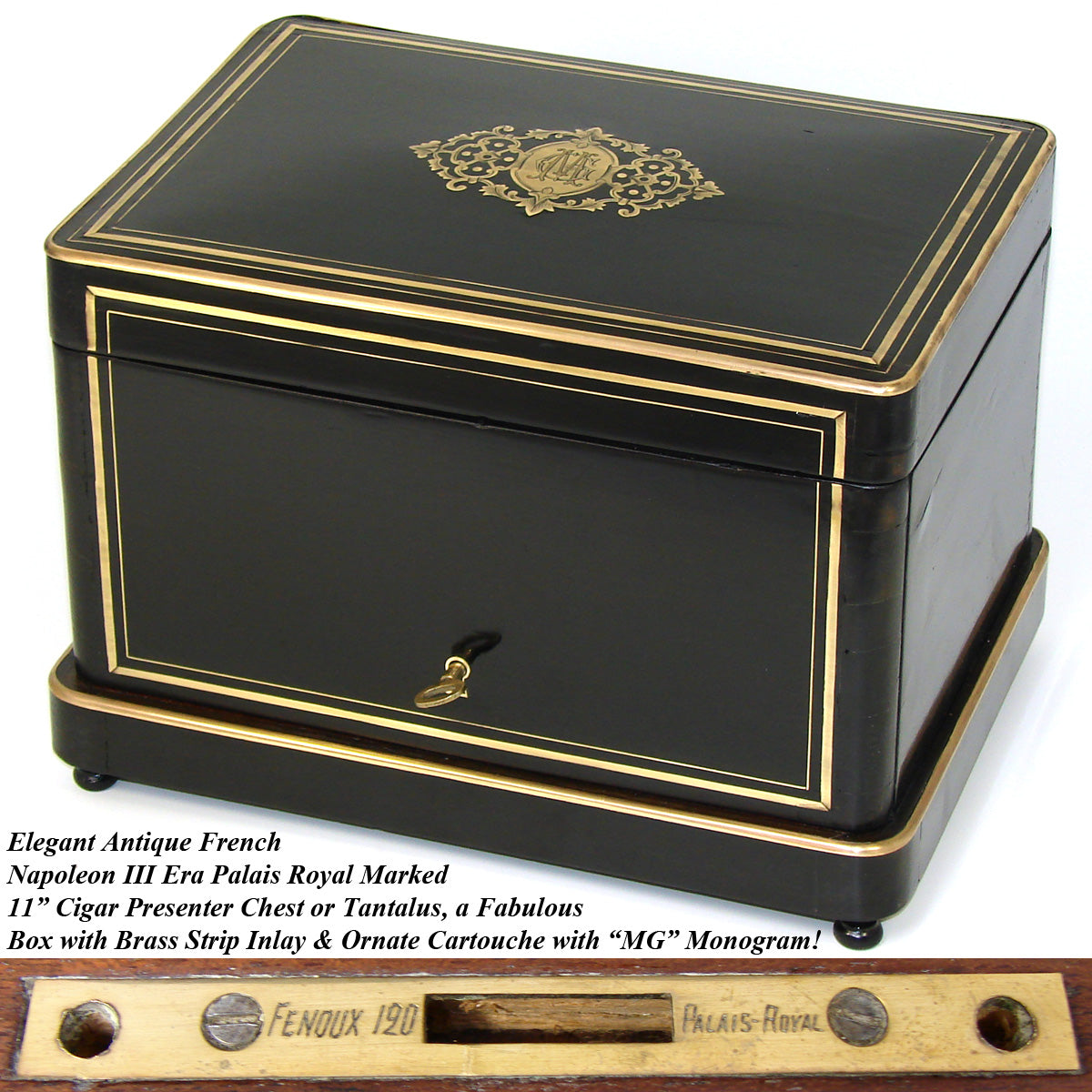 Antique French Napoleon III Palais Royal Marked 11" Cigar Box,Tantalus Casket, Presenter