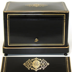 Antique French Napoleon III Palais Royal Marked 11" Cigar Box,Tantalus Casket, Presenter