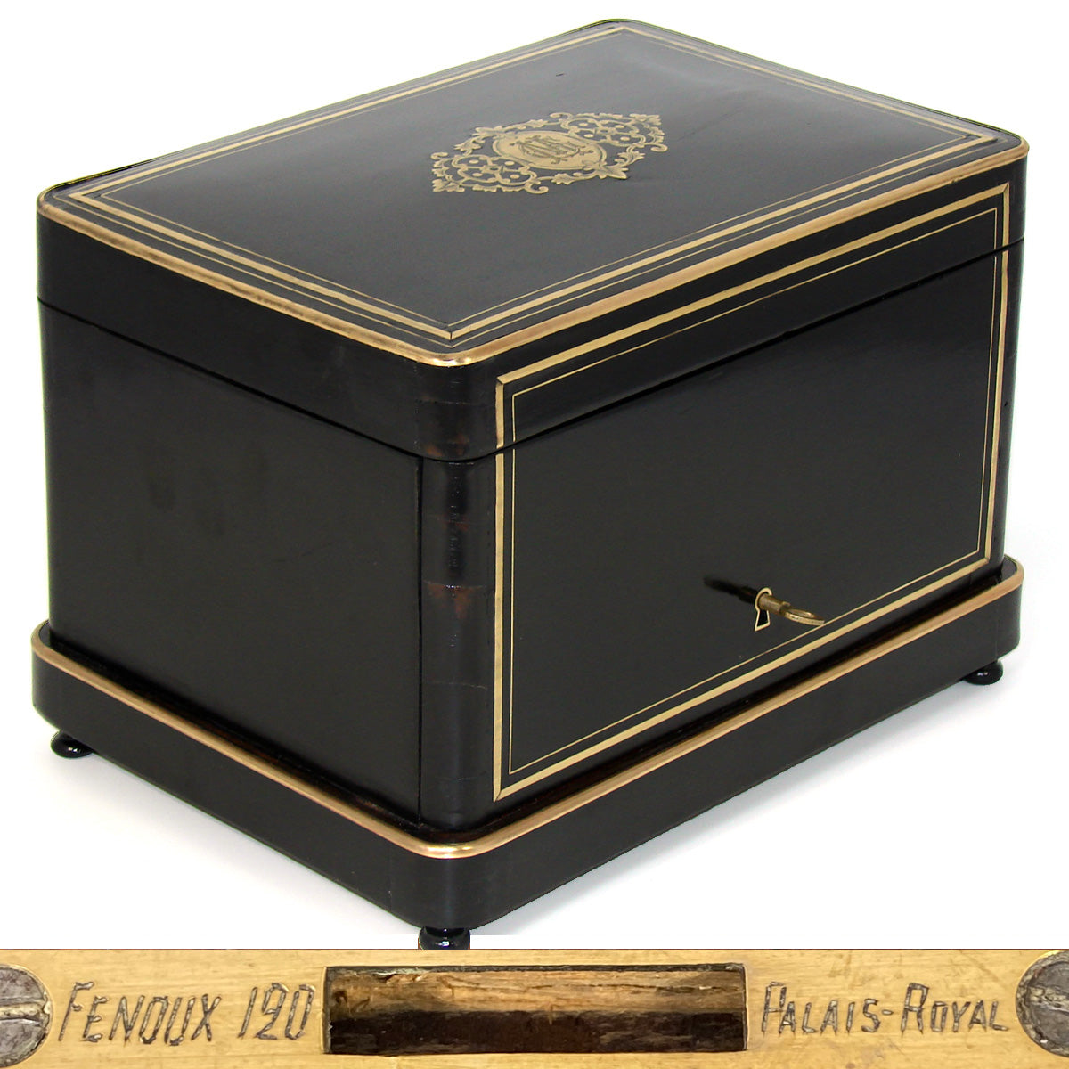 Antique French Napoleon III Palais Royal Marked 11" Cigar Box,Tantalus Casket, Presenter