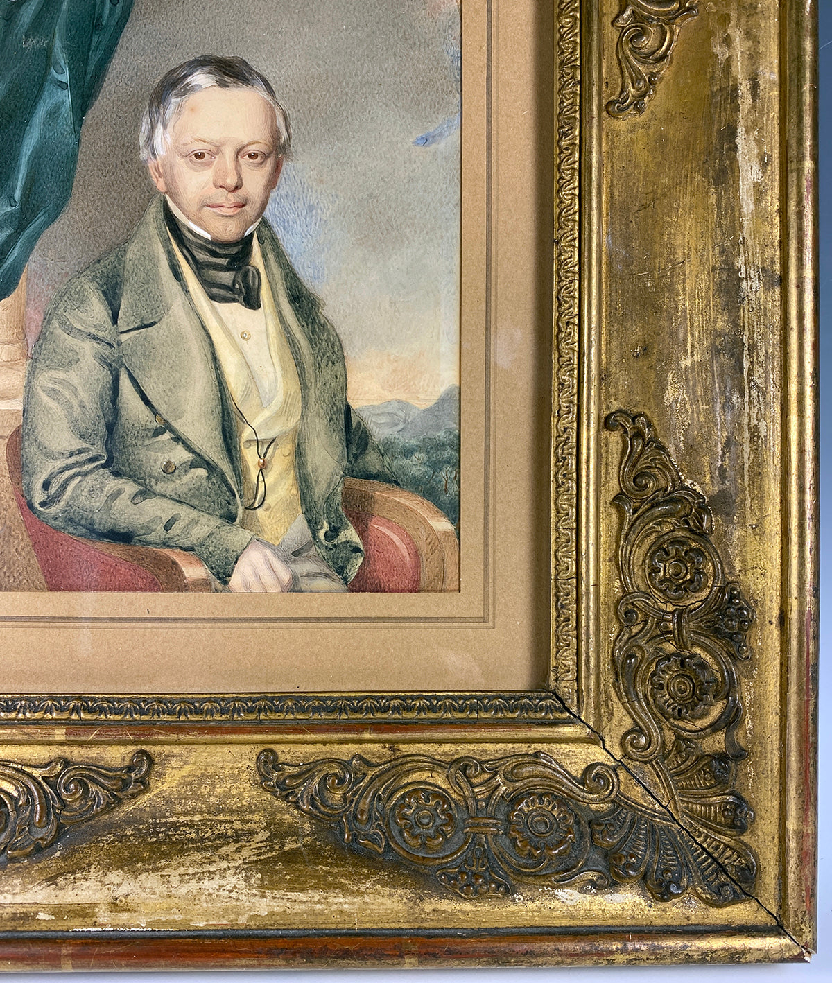 Antique French Portrait of a Dignitary, c.1810-25 Applique Empire Frame, Exceptional!