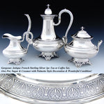 Elegant Antique French Sterling Silver 3pc Coffee or Tea Set, Aesthetic Palmettes