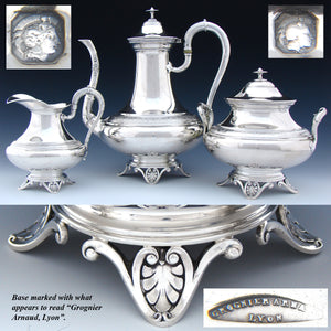 Elegant Antique French Sterling Silver 3pc Coffee or Tea Set, Aesthetic Palmettes