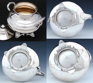 Elegant Antique French Sterling Silver 3pc Coffee or Tea Set, Aesthetic Palmettes