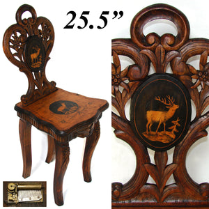 RARE! Antique Black Forest Carved Miniature, Salesman's Sample or Child Sized Chair, Musical