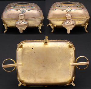 Rare Huge Antique French Napoleon III Gilt Bronze & Champleve Enamel Jewelry Casket, Original Perfume Bottles