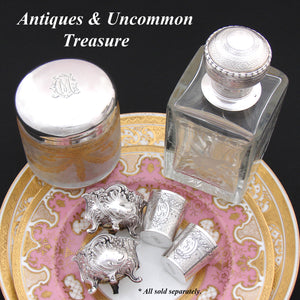 Pair Antique French Sterling Silver & Blown Glass Open Salts, Louis XIV or Rococo Style