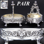 Superb Antique French Sterling Silver & Vermeil Double Open Salt PAIR, Lion Mascarons