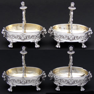 Superb Antique French Sterling Silver & Vermeil Double Open Salt PAIR, Lion Mascarons