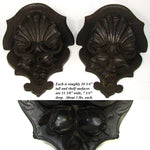 PAIR: Antique French Victorian Carved Wood 10.75" Wall or Bracket Shelves, Seashells