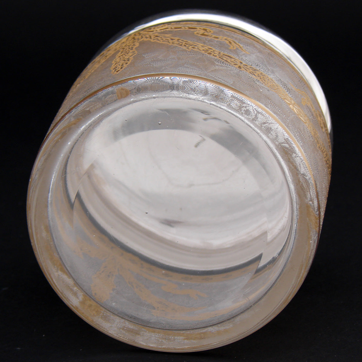 Gorgeous Antique French Sterling Silver Topped 3.5" Vanity or Dressing Jar, Gold Enamel