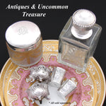 Gorgeous Antique French Sterling Silver Topped 3.5" Vanity or Dressing Jar, Gold Enamel