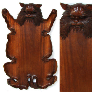 Charming Antique Asian Carved Teak(?) Bar or Serving Tray, 20.5" x 12.5", a Carved CAT