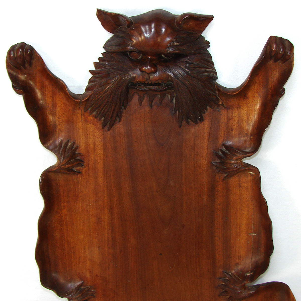 Charming Antique Asian Carved Teak(?) Bar or Serving Tray, 20.5" x 12.5", a Carved CAT