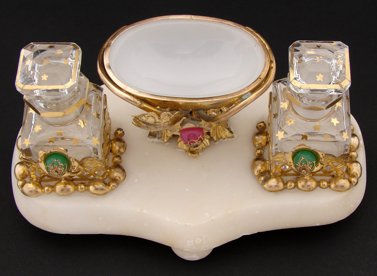 Antique French Napoleon III Palais Royal Style Perfume Stand, Caddy, Opaline Vide Poche