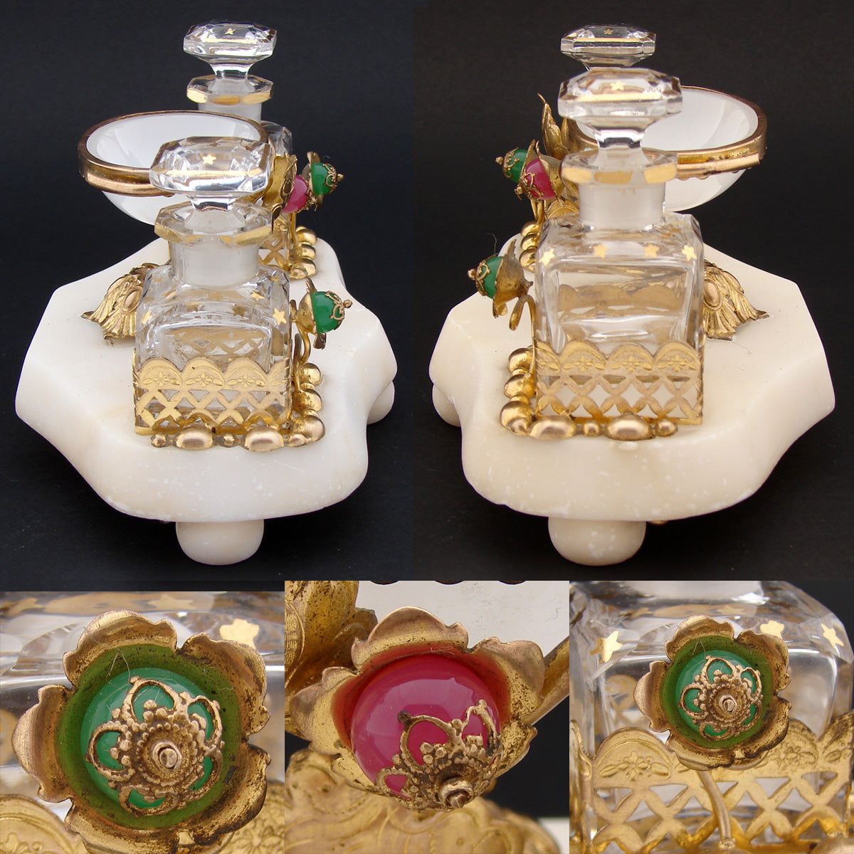 Antique French Napoleon III Palais Royal Style Perfume Stand, Caddy, Opaline Vide Poche